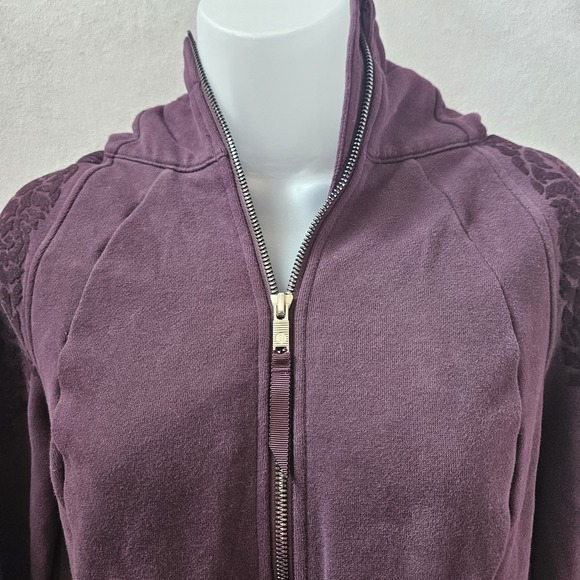 Lululemon Sweater Womens 6 Maroon Scuba Hoodie Full Zip Velvet Floral Athlesuire - Picture 9 of 14